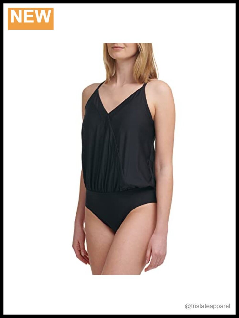 V-Neckline Blouson Wrap One Piece Swimsuit Shelf Bra Adjustable Straps